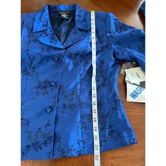 Scarlett Blue and Black Floral Print Jacket Top & Skirt Vintage 2 Piece Size 10 - Picture 8 of 10